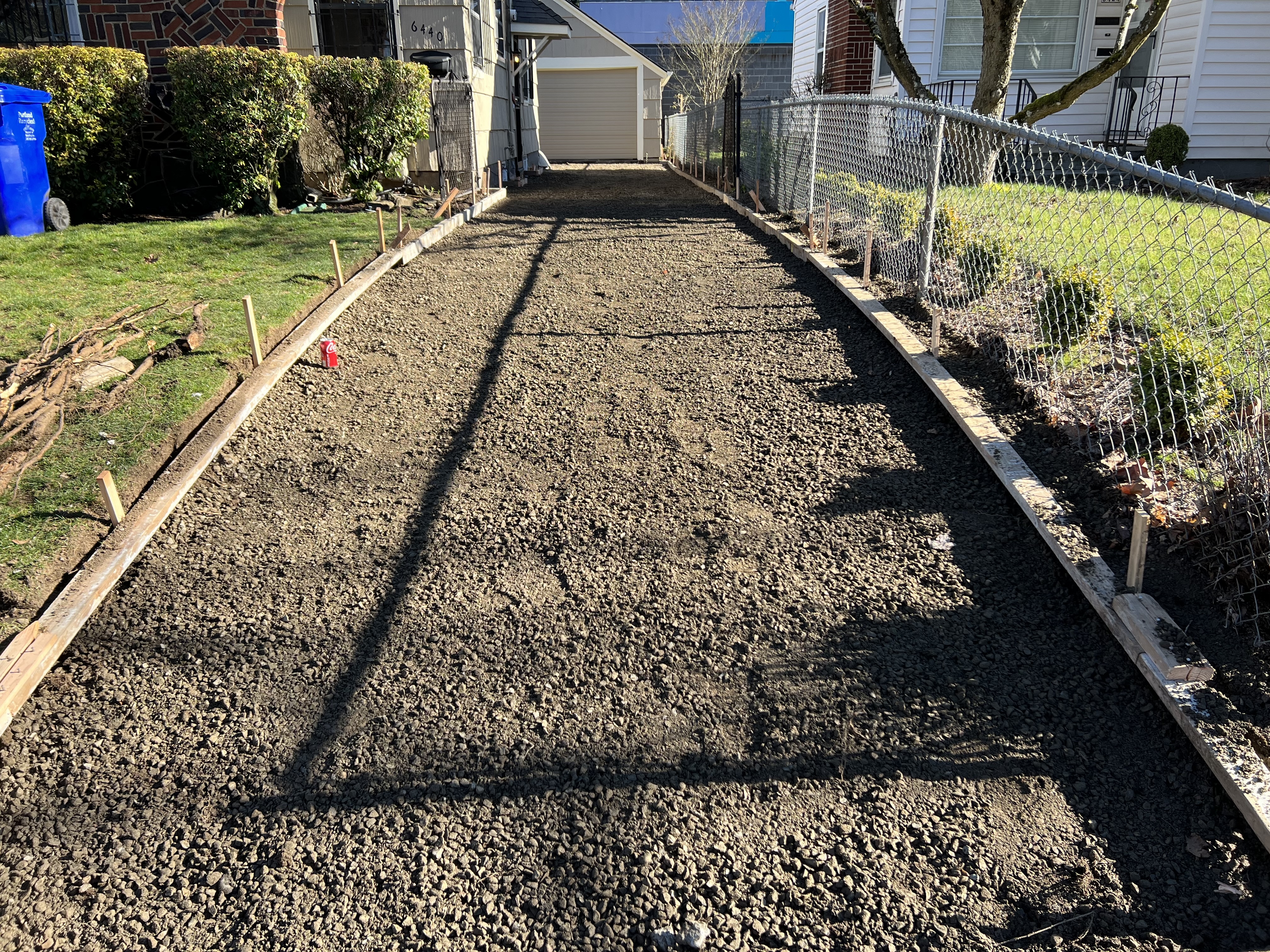 A newly installed concrete driveway in Aurora, Oregon